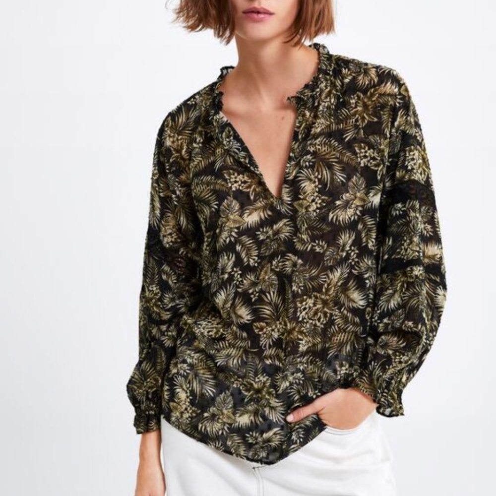 Zara Sheer Floral Print Blouse